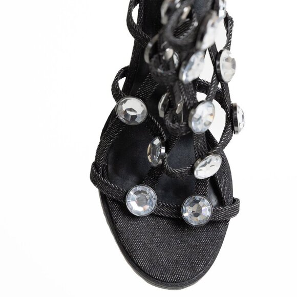 ✨ Karl Lagerfeld Beatriz Rhinestone Faux Crystal Gladiator Sandal Heel Black - Picture 9 of 15
